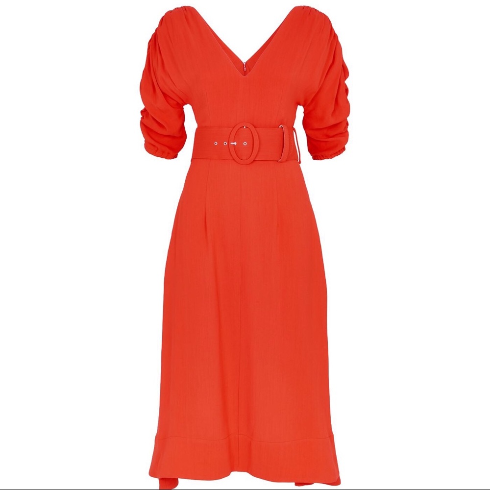 Nicholas Belted Red Midi Dress